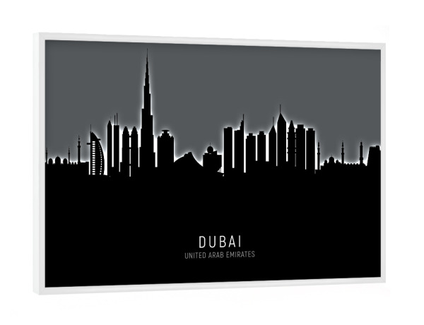 Poster mit weißem Rahmen "Dubai Skyline Glow White" artboxONE - Städte,Städte / Dubai