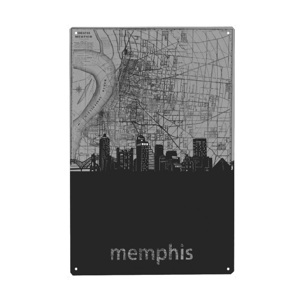 Metall Poster "Memphis skyline map grey" artboxONE - Städte,Reise,Architektur