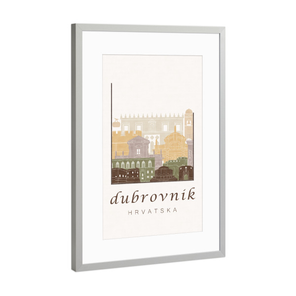 Poster mit Rahmen Silber "Dubrovnik skyline rustic" artboxONE - Städte,Architektur,Kartografie
