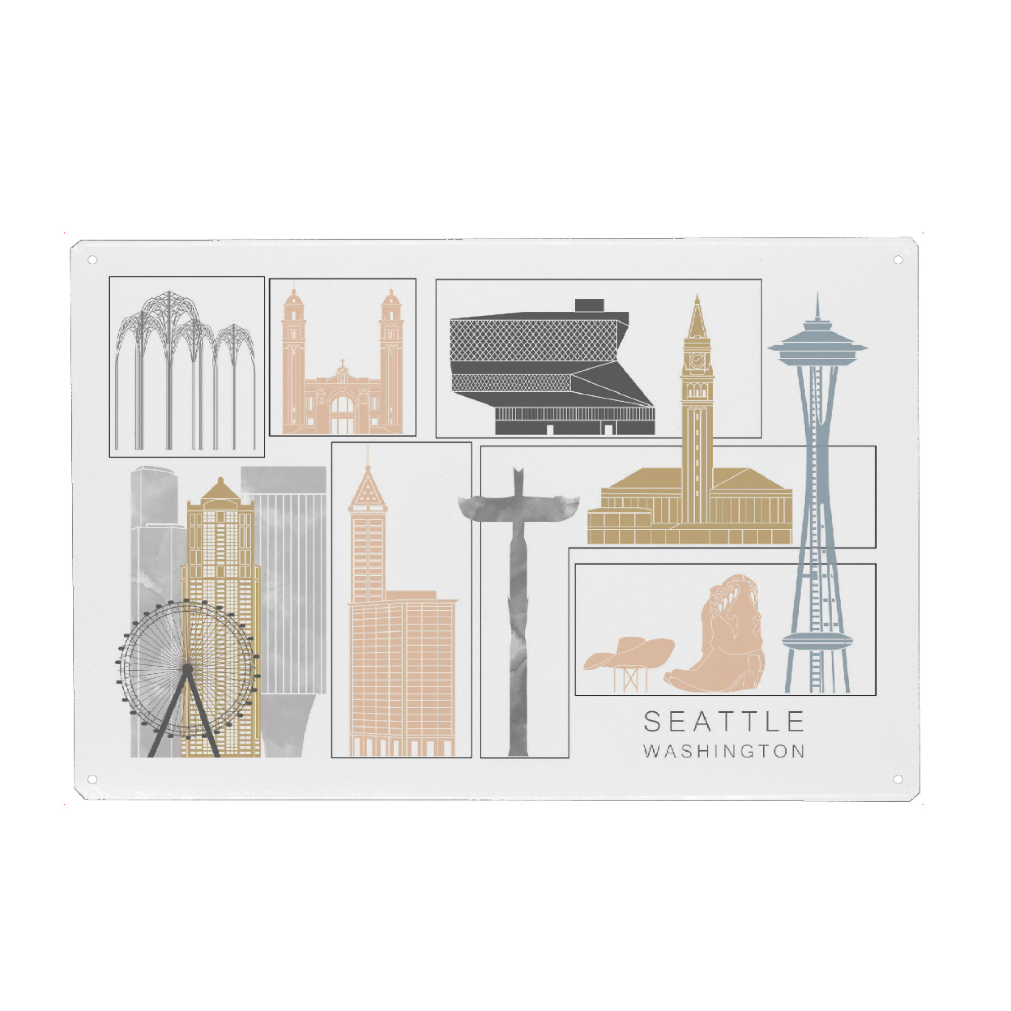 Metall Poster "Seattle skyline earth" artboxONE - Städte,Reise,Architektur,Kartografie