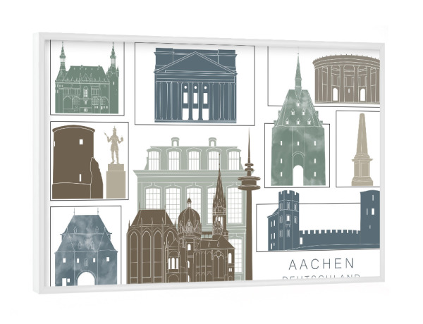 Poster mit weißem Rahmen "Aachen skyline navy" artboxONE - Städte,Reise,Architektur,Kartografie