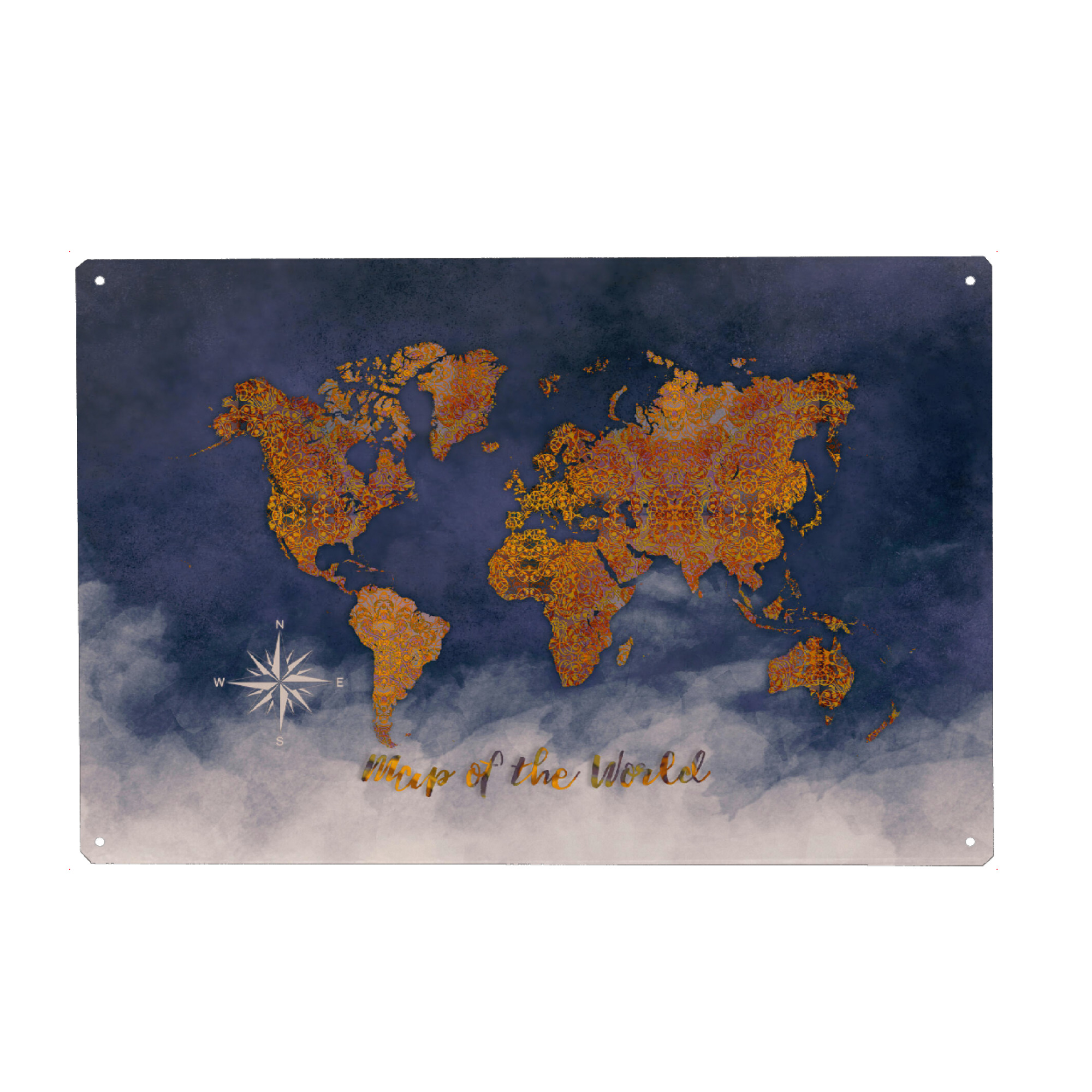 Metall Poster "World map ornaments" artboxONE - Reise,Reise / Länder,Kartografie