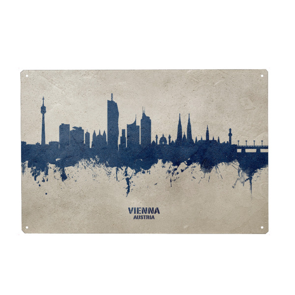 Holzbild "Vienna Austria Skyline PaintBlue" artboxONE - Städte,Städte / Wien