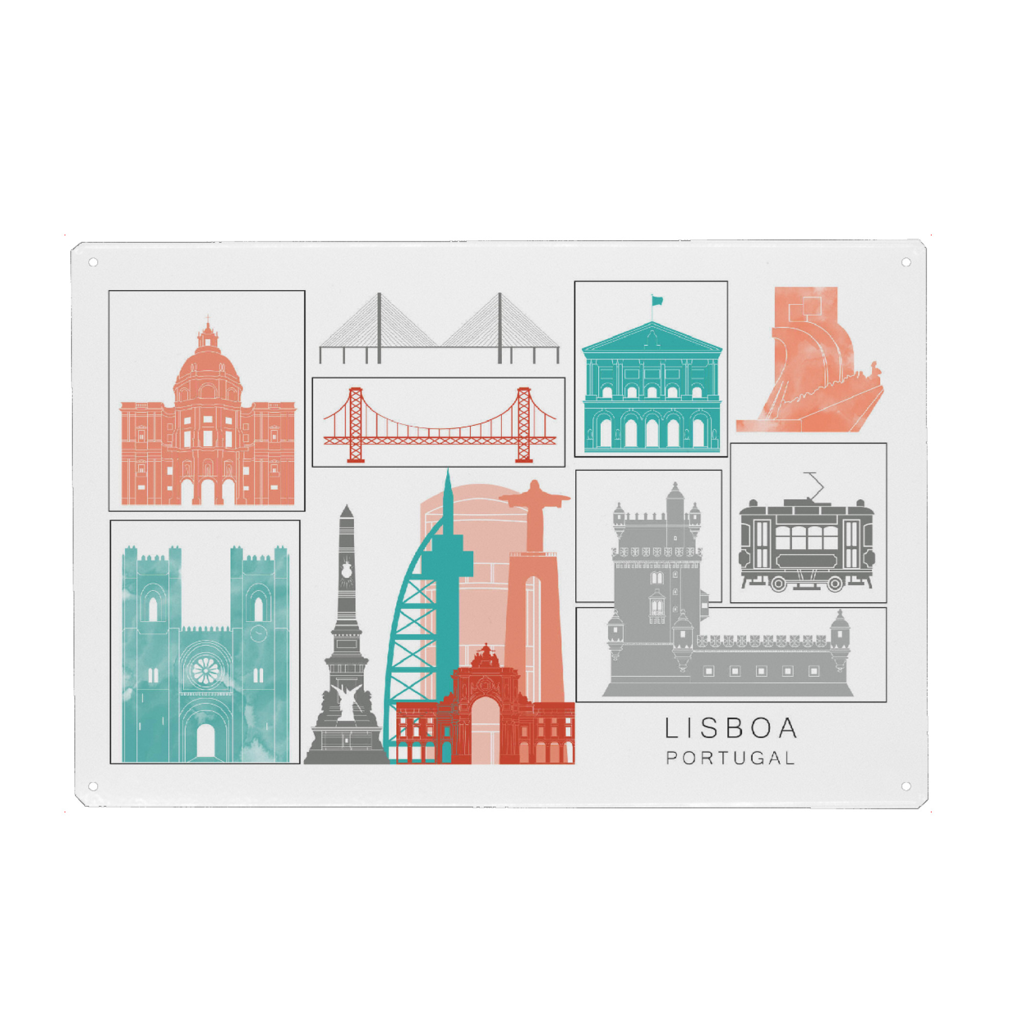 Metall Poster "Lisbon skyline coral" artboxONE - Städte,Reise,Architektur,Kartografie