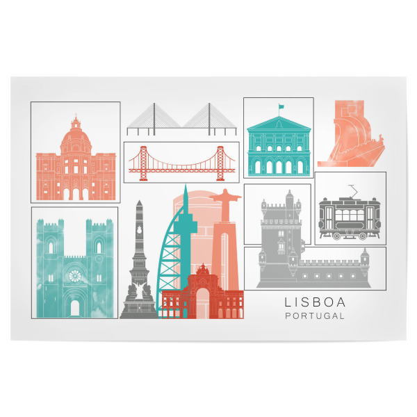 Poster "Lisbon skyline coral" artboxONE - Städte,Reise,Architektur,Kartografie