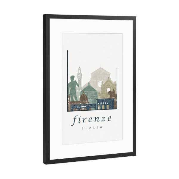Poster mit Rahmen Schwarz (Metallic) "Florence skyline light blue" artboxONE - Städte,Architektur,Kartografie