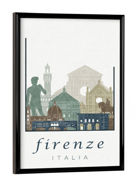 Poster mit schwarzem Rahmen "Florence skyline light blue" artboxONE - Städte,Architektur,Kartografie