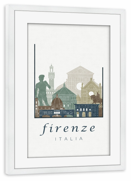 Poster mit Rahmen weiß "Florence skyline light blue" artboxONE - Städte,Architektur,Kartografie