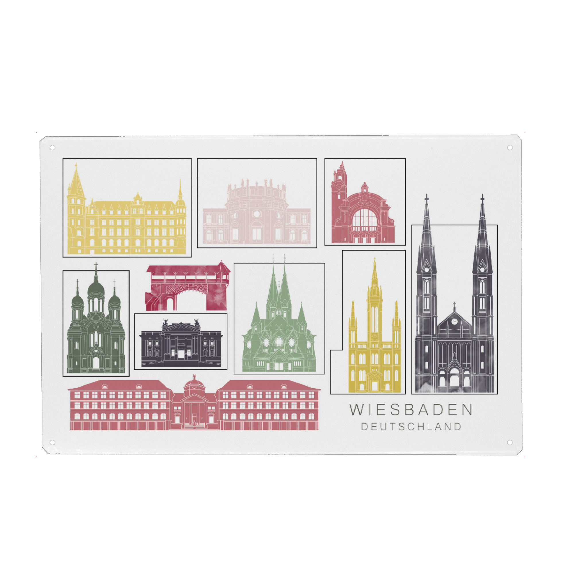 Metall Poster "Wiesbaden skyline burgundy" artboxONE - Städte,Reise,Architektur,Kartografie