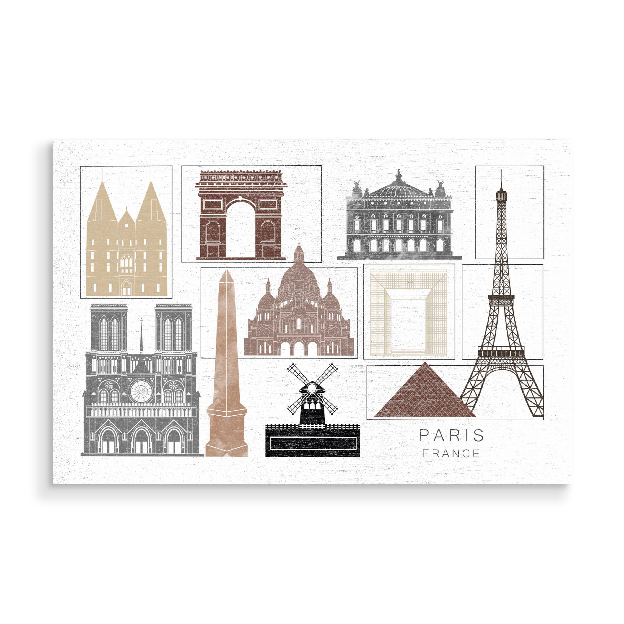 Holzbild "Paris skyline black & brown" artboxONE - Städte,Reise,Architektur,Städte / Paris,Kartografie