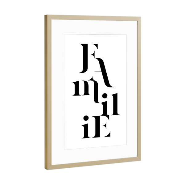 Poster mit Rahmen Gold "Buchstaben-Familie" artboxONE - Typografie,Liebe,Für Mama,Für Papa