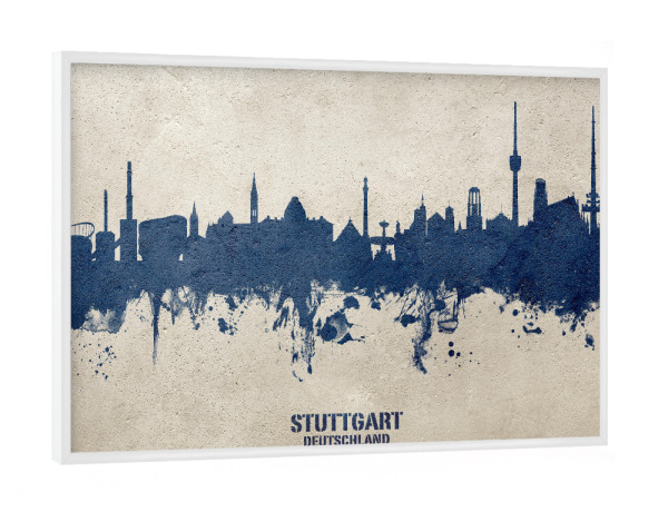Poster mit weißem Rahmen "Stuttgart Skyline PaintBlue" artboxONE - Städte,Städte / Stuttgart