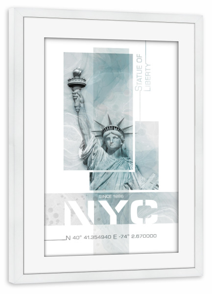 Poster mit Rahmen weiß "Freiheitsstatue | Marmor türkis" artboxONE - Städte,Städte / New York,Architektur