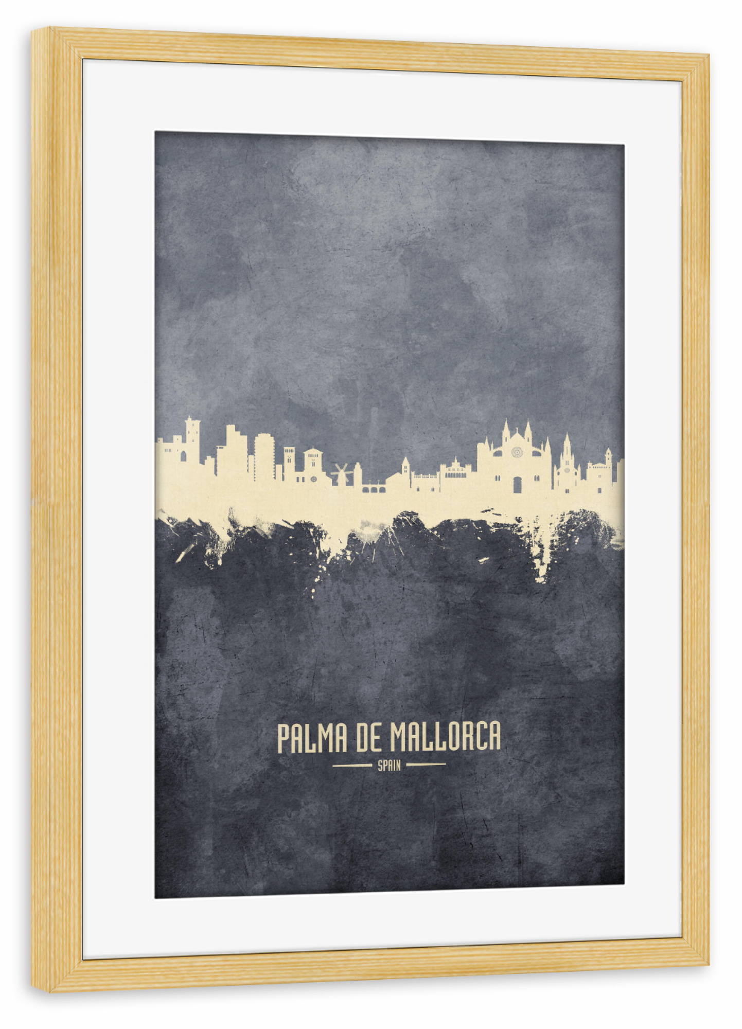 Poster mit Rahmen kiefer "Palma de Mallorca Skyline Grey" artboxONE - Städte