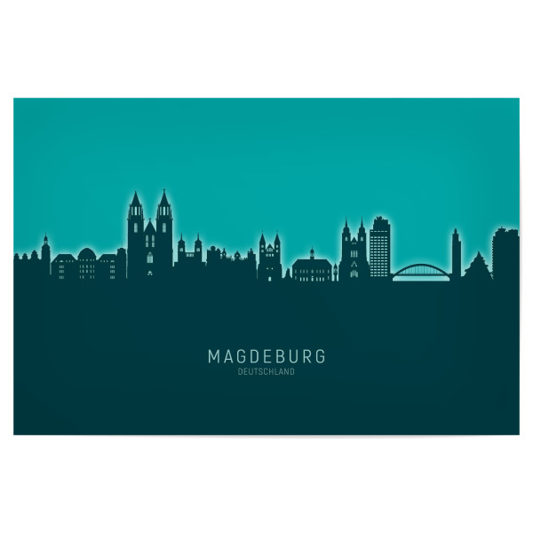Poster 30x20 cm "Magdeburg Skyline Glow Teal" artboxONE - Städte