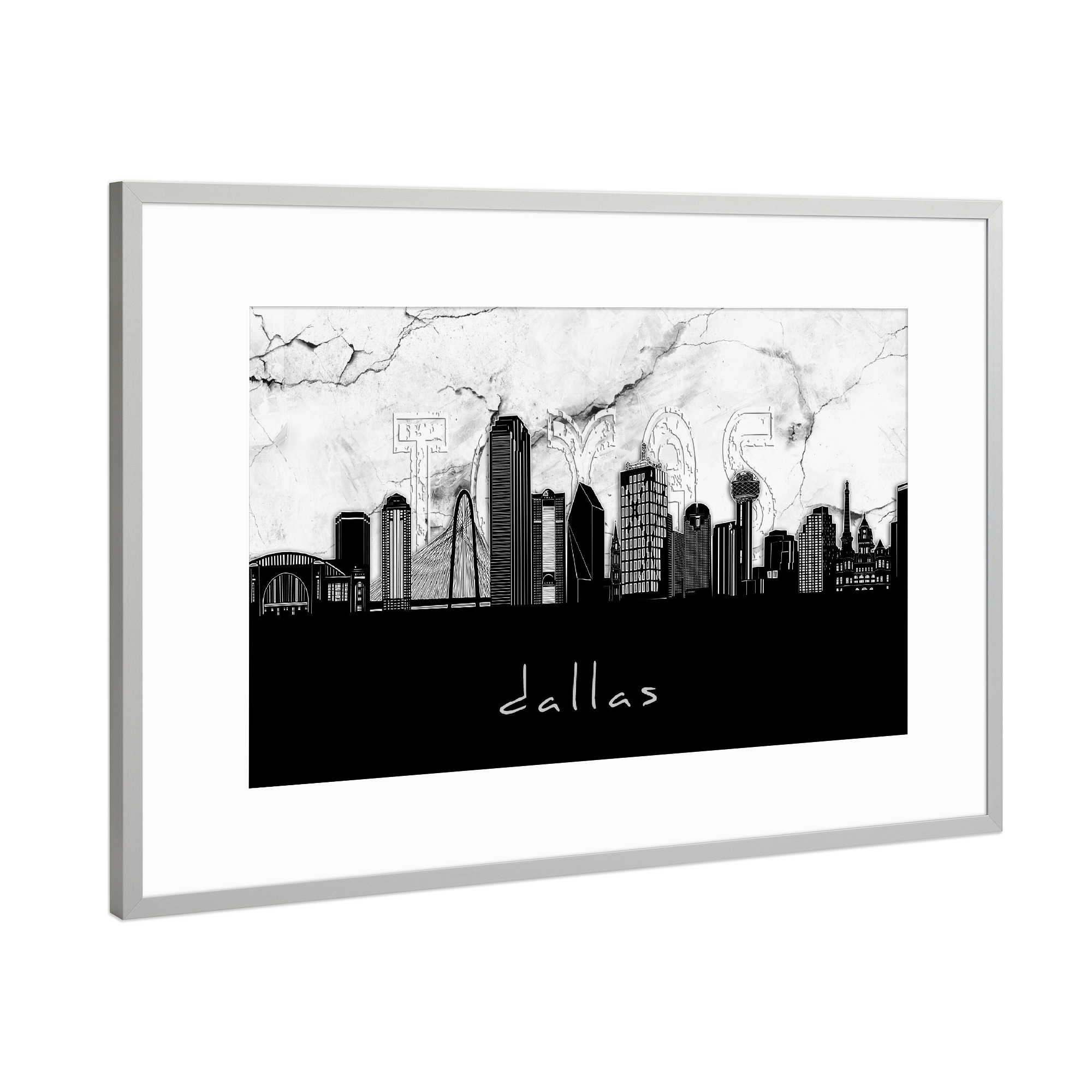 Poster mit Rahmen Silber "Dallas skyline marble" artboxONE - Städte,Reise,Architektur,Marmor
