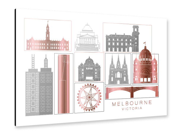 Alu-Dibond "Melbourne skyline rosegold" 30x20 cm artboxONE