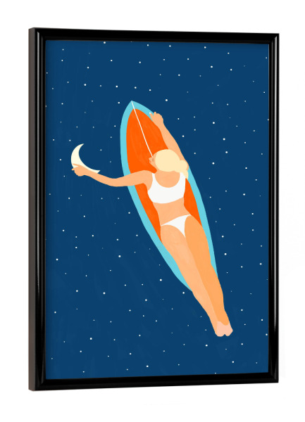 Poster mit schwarzem Rahmen "Moon Surfing" artboxONE - Natur,Menschen,Reise / Strand und Meer