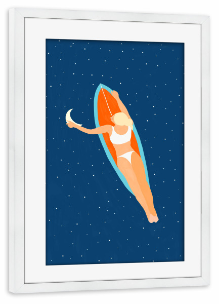Poster mit Rahmen weiß "Moon Surfing" artboxONE - Natur,Menschen,Reise / Strand und Meer