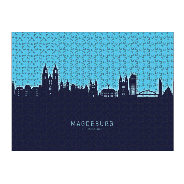 Puzzle Ravensburger "Magdeburg Skyline Glow Blue" artboxONE - Städte