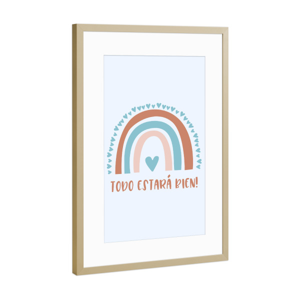 Poster mit Rahmen Gold "Rainbow - todo estara bien" artboxONE - Städte,Typografie,Natur,Für Kinder,Liebe