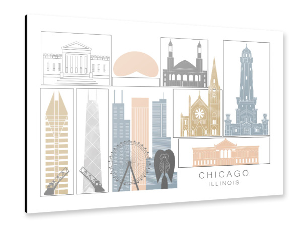 Alu-Dibond "Chicago skyline earth" 30x20 cm artboxONE