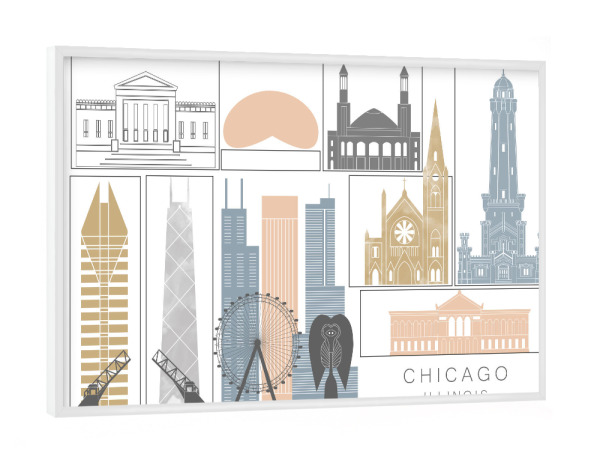 Poster mit weißem Rahmen "Chicago skyline earth" artboxONE - Städte,Reise,Architektur,Städte / Chicago,Kartografie