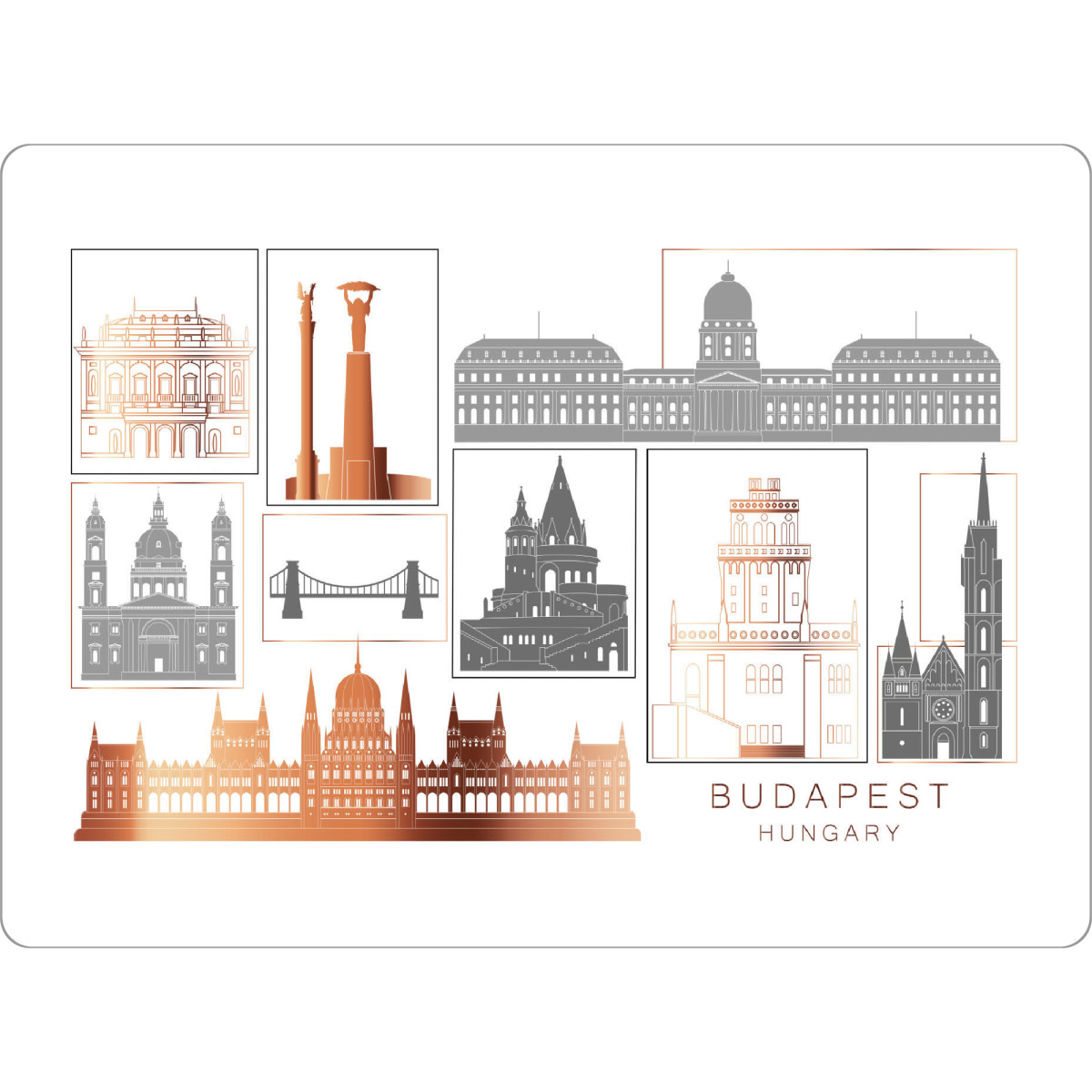 Tischset "Budapest skyline copper" artboxONE - Städte,Reise,Architektur,Städte / Budapest,Kartografie