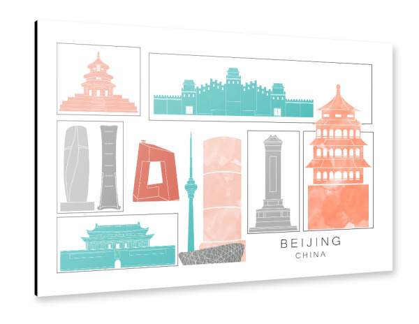 Alu-Dibond "Beijing skyline coral" 30x20 cm artboxONE