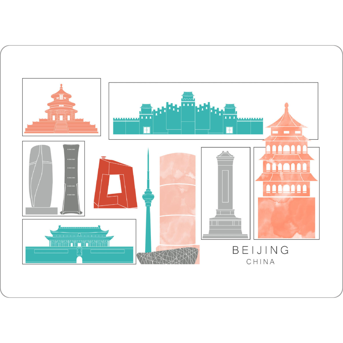 Tischset "Beijing skyline coral" artboxONE - Städte,Reise,Architektur,Kartografie