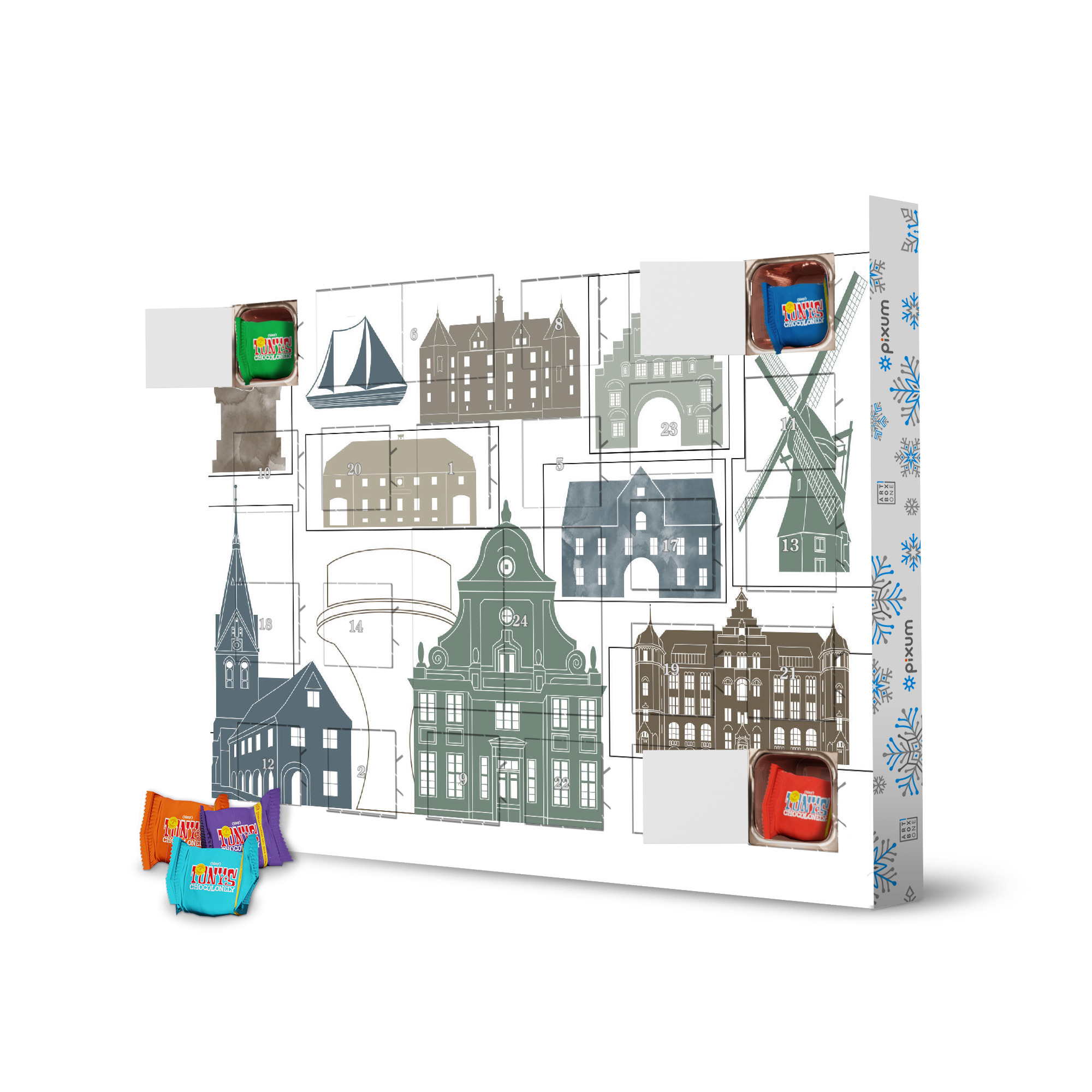 Adventskalender mit Tony's Chocolonely Flensburg skyline, navy artboxONE Adventskalender Städte