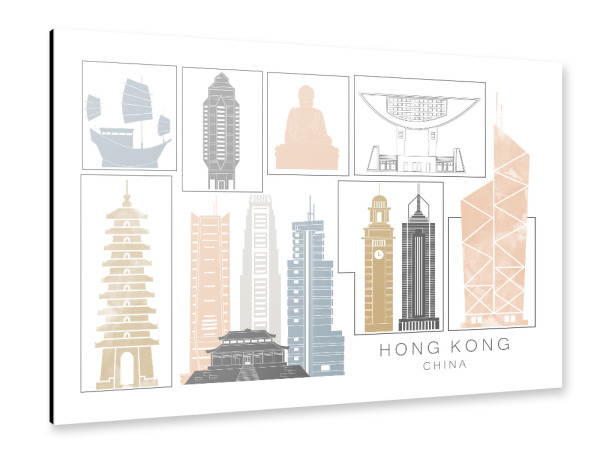 Alu-Dibond "Hong Kong skyline earth" 30x20 cm artboxONE