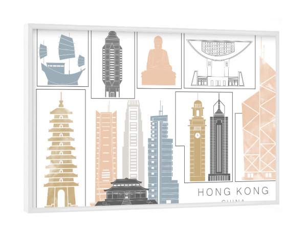 Poster mit weißem Rahmen "Hong Kong skyline earth" artboxONE - Städte,Reise,Architektur,Kartografie