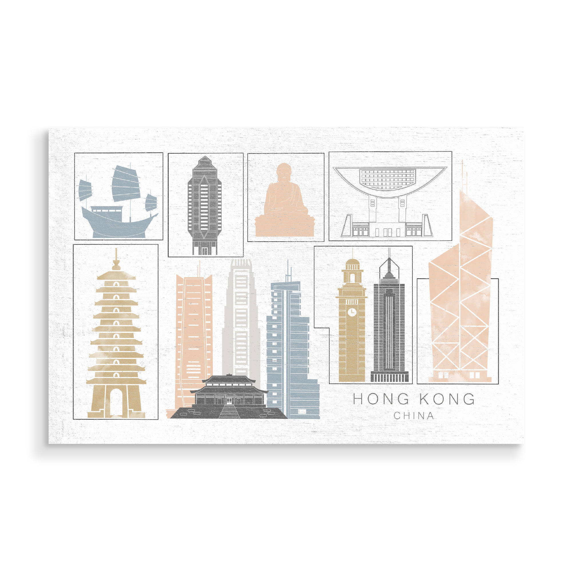 Holzbild "Hong Kong skyline earth" artboxONE - Städte,Reise,Architektur,Kartografie