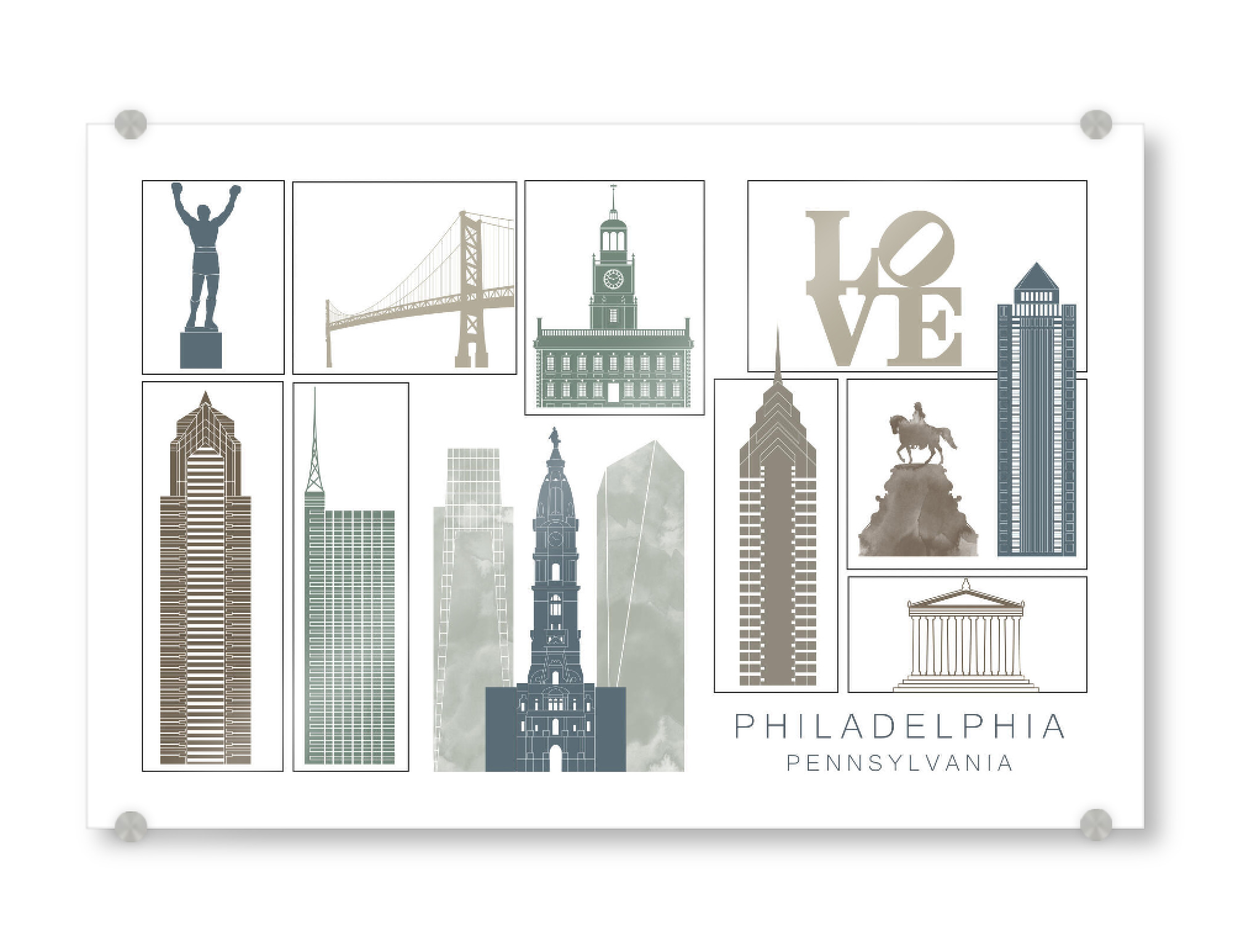 Acrylglasbild "Philadelphia skyline, navy" artboxONE - Städte,Reise,Architektur,Kartografie