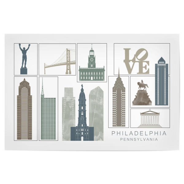 Poster 30x20 cm "Philadelphia skyline, navy" artboxONE - Städte,Reise,Architektur,Kartografie