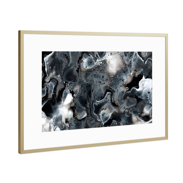 Poster mit Rahmen Gold "Kaysymoon Black & White" artboxONE - Natur,Abstrakt,Schwarzweiß,Marmor,Galaxy
