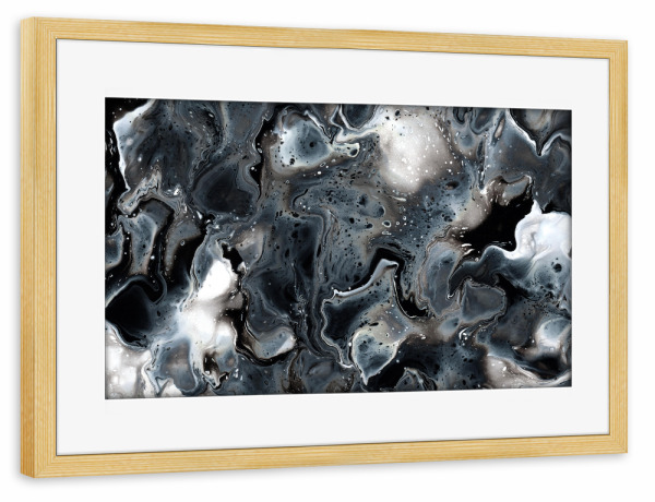 Poster mit Rahmen kiefer "Kaysymoon Black & White" artboxONE - Natur,Abstrakt,Schwarzweiß,Marmor,Galaxy