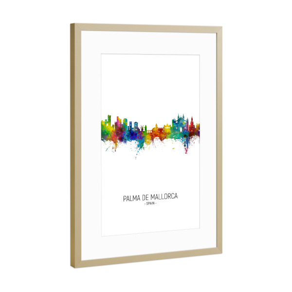 Poster mit Rahmen Gold "Palma de Mallorca Skyline Portrait" artboxONE - Städte
