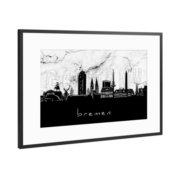 Poster mit Rahmen Schwarz (Metallic) "Bremen skyline marble" artboxONE - Städte,Reise,Architektur,Marmor