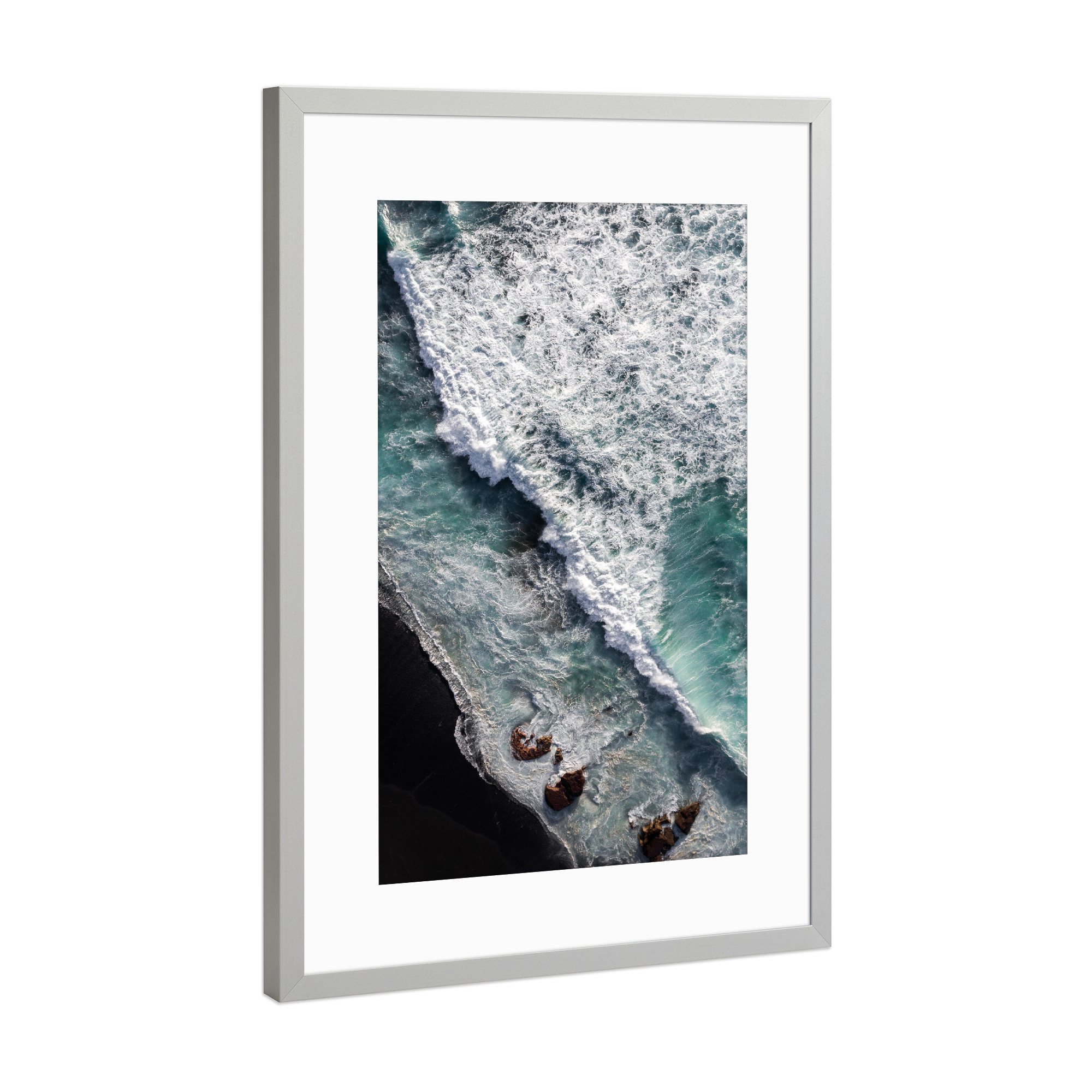 Poster mit Rahmen Silber "Black beach" artboxONE - Natur,Reise,Reise / Strand und Meer