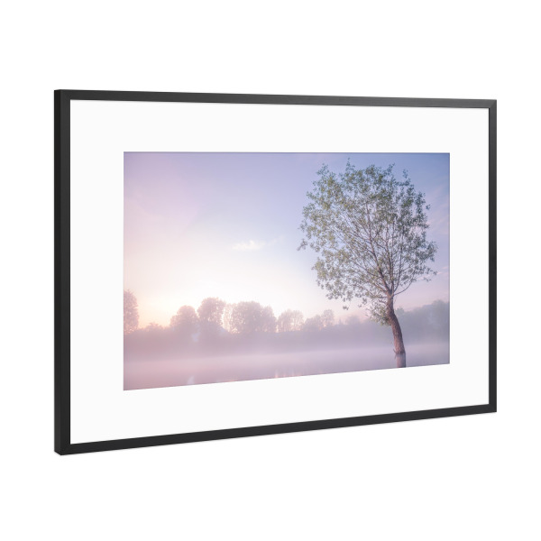 Poster mit Rahmen Schwarz (Metallic) "Nebel am Morgen" artboxONE - Natur
