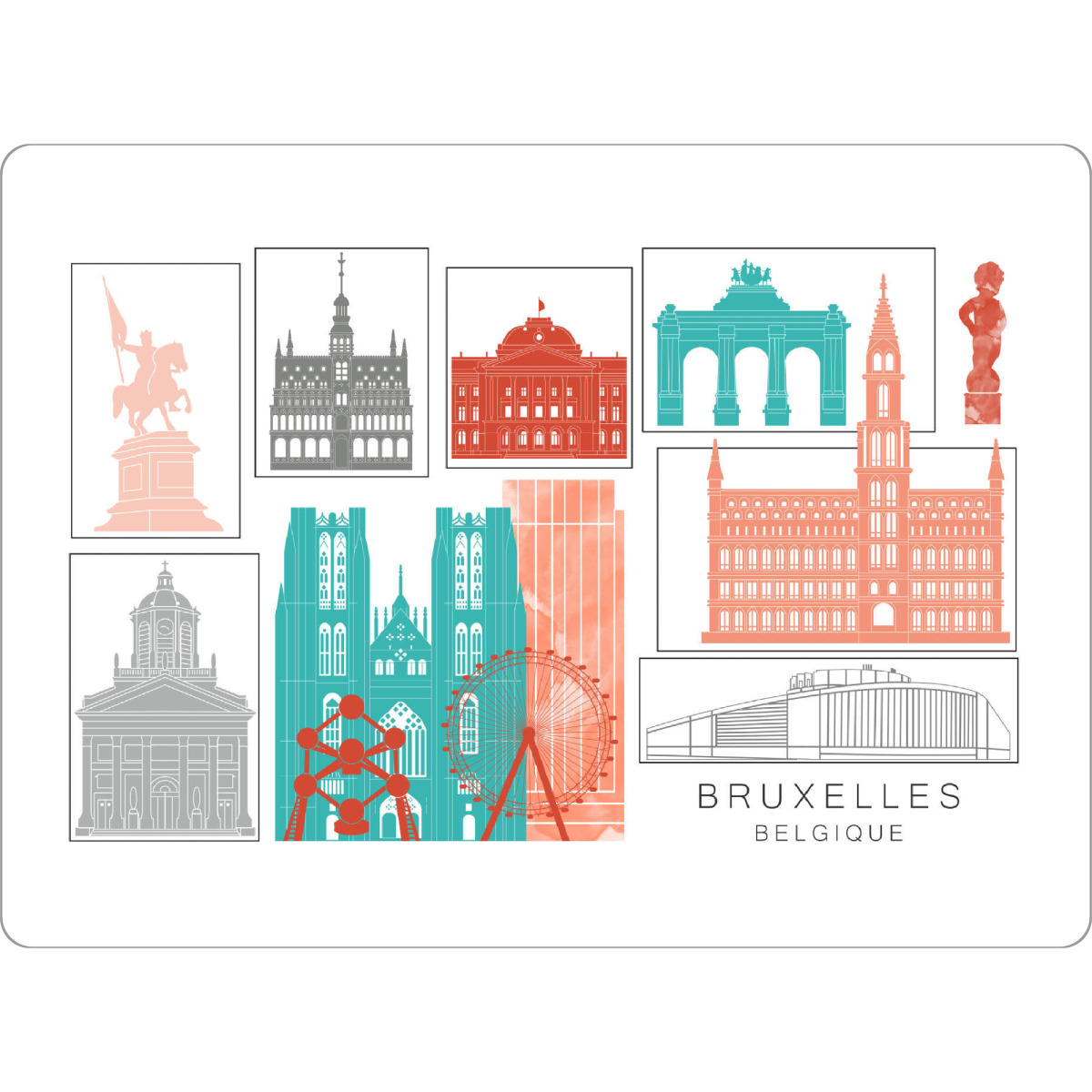 Tischset "Brussels skyline coral" artboxONE - Städte,Reise,Architektur,Kartografie