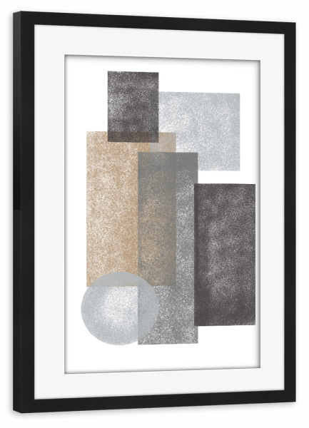 Poster mit Rahmen schwarz "Rectangular shapes and circle" artboxONE - Abstrakt - Grey,Gold,Black,Minimal,Abstract,Formen,Abstrakt,Geometrie,Geometry