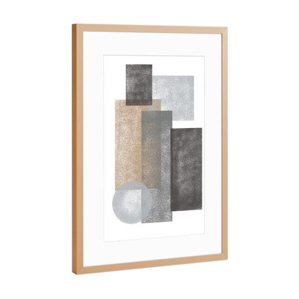 Poster mit Rahmen Kupfer "Rectangular shapes and circle" artboxONE - Abstrakt - Grey,Gold,Black,Minimal,Abstract,Formen,Abstrakt,Geometrie,Geometry