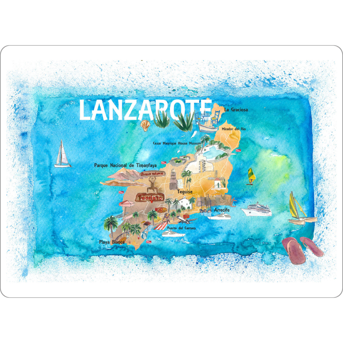 Tischset "Lanzarote Illustrierte Landkarte" artboxONE - Städte,Reise / Strand und Meer,Reise / Länder,Kartografie