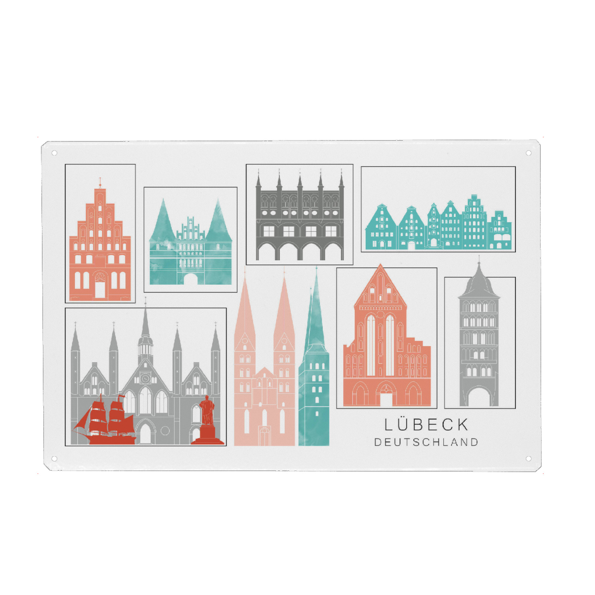 Metall Poster "Lubeck skyline coral" artboxONE - Städte,Reise,Architektur