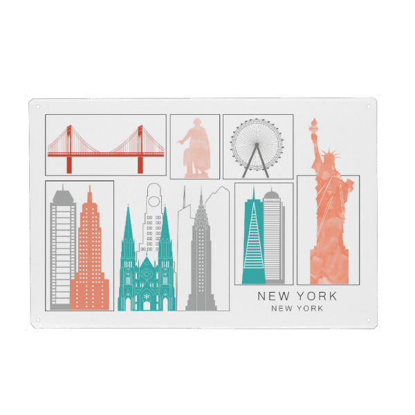 Holzbild "New York skyline coral" artboxONE - Städte,Städte / New York,Reise,Architektur,Kartografie