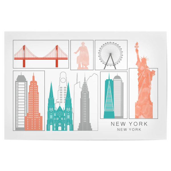 Poster "New York skyline coral" artboxONE - Städte,Städte / New York,Reise,Architektur,Kartografie