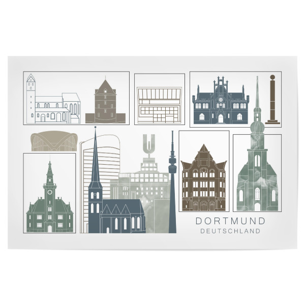 Poster "Dortmund skyline, navy" artboxONE - Städte,Reise,Architektur,Kartografie